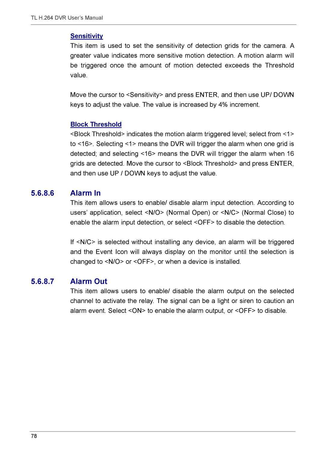 Speco Technologies 4TL specifications Alarm Out, Sensitivity, Block Threshold 