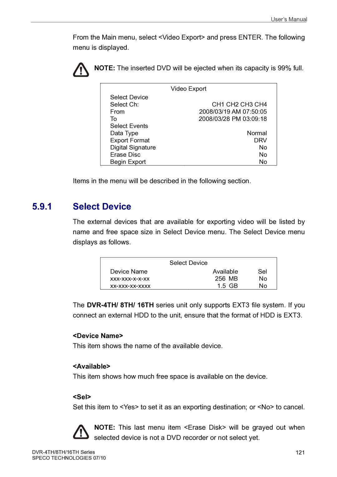 Speco Technologies 16TH, 8TH, 4TH user manual Select Device 