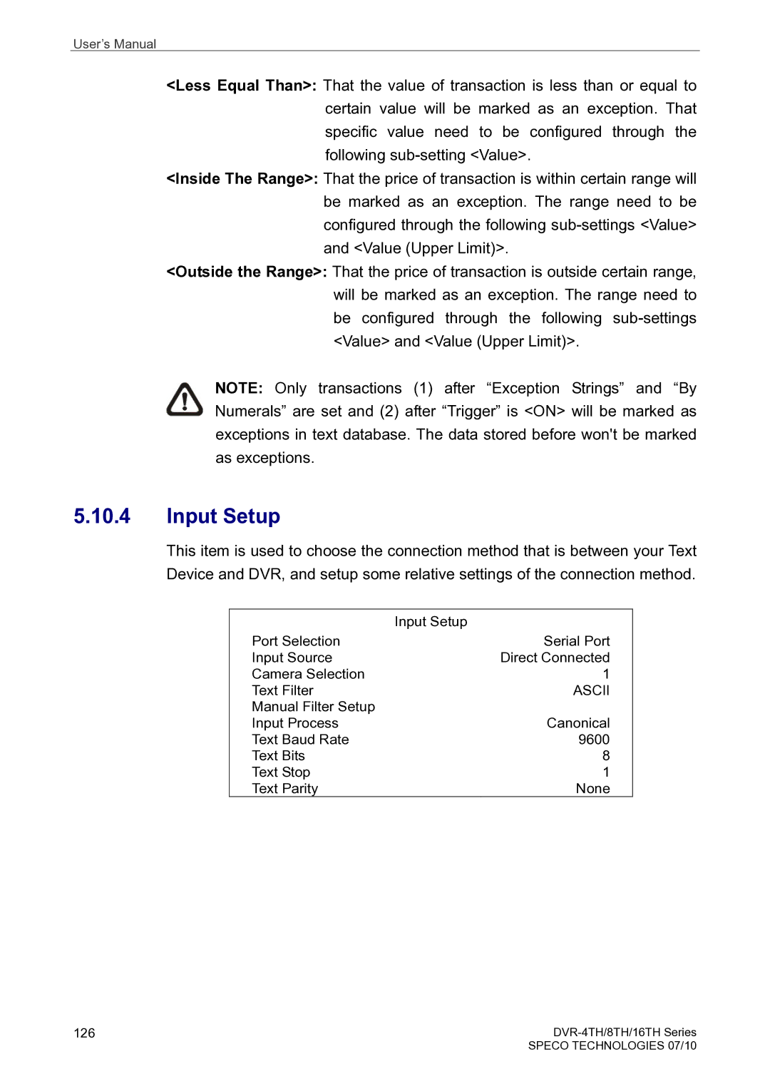 Speco Technologies 4TH, 8TH, 16TH user manual Input Setup, Ascii 