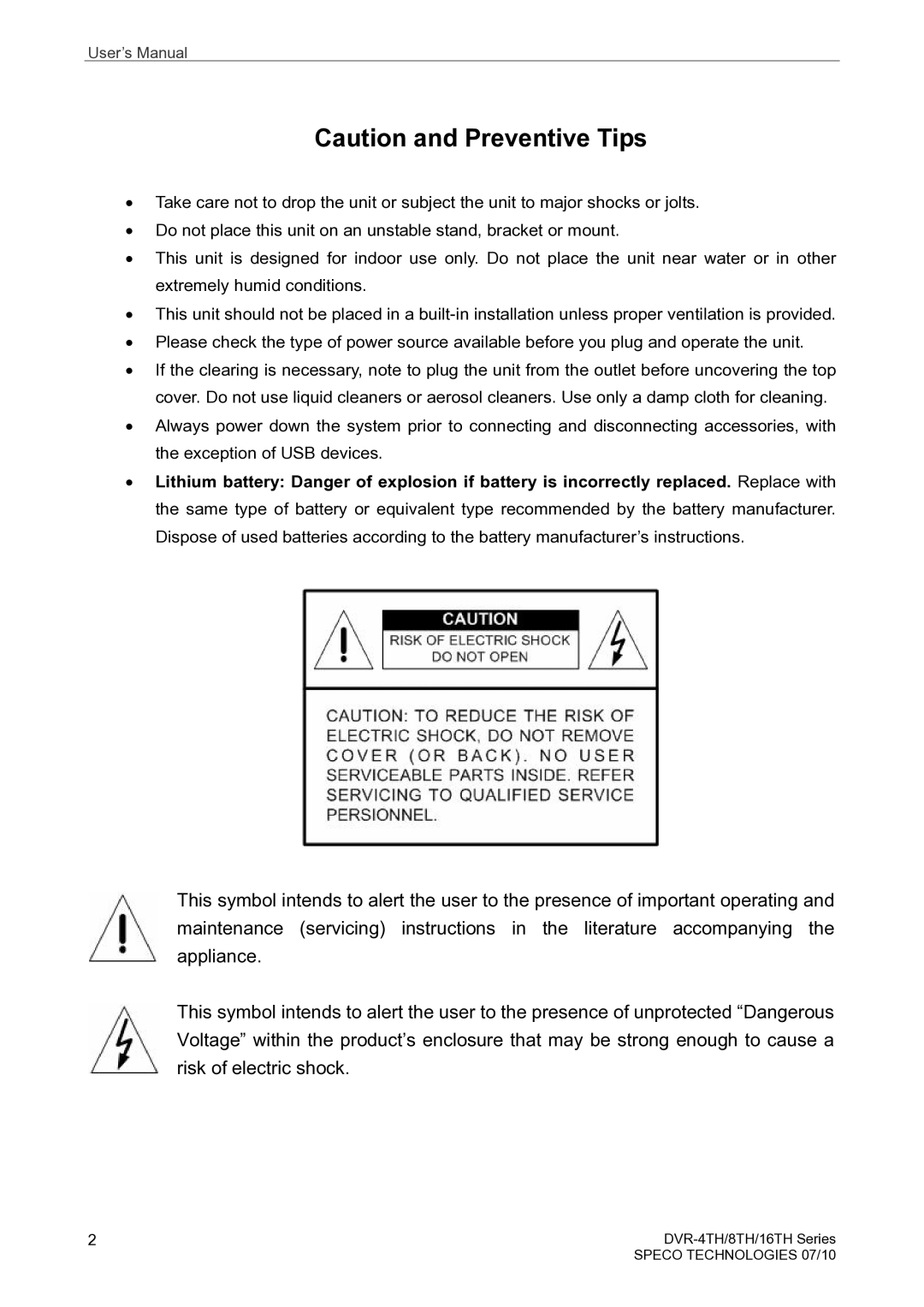 Speco Technologies 8TH, 4TH, 16TH user manual User’s Manual 