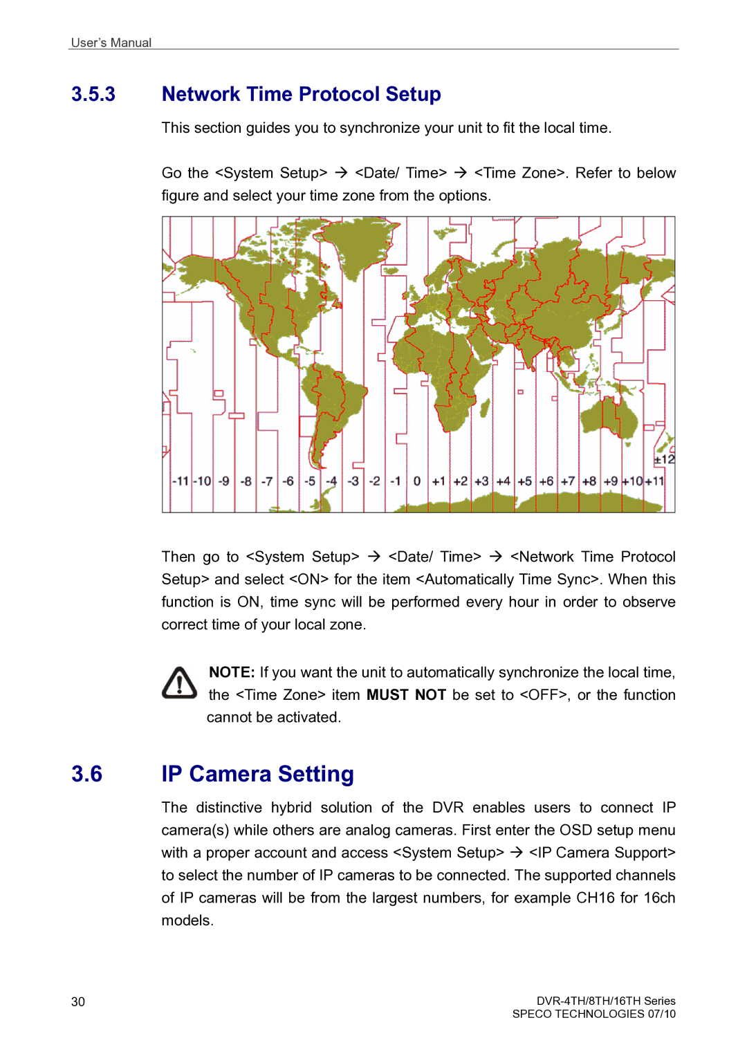 Speco Technologies 4TH, 8TH, 16TH user manual IP Camera Setting, Network Time Protocol Setup 