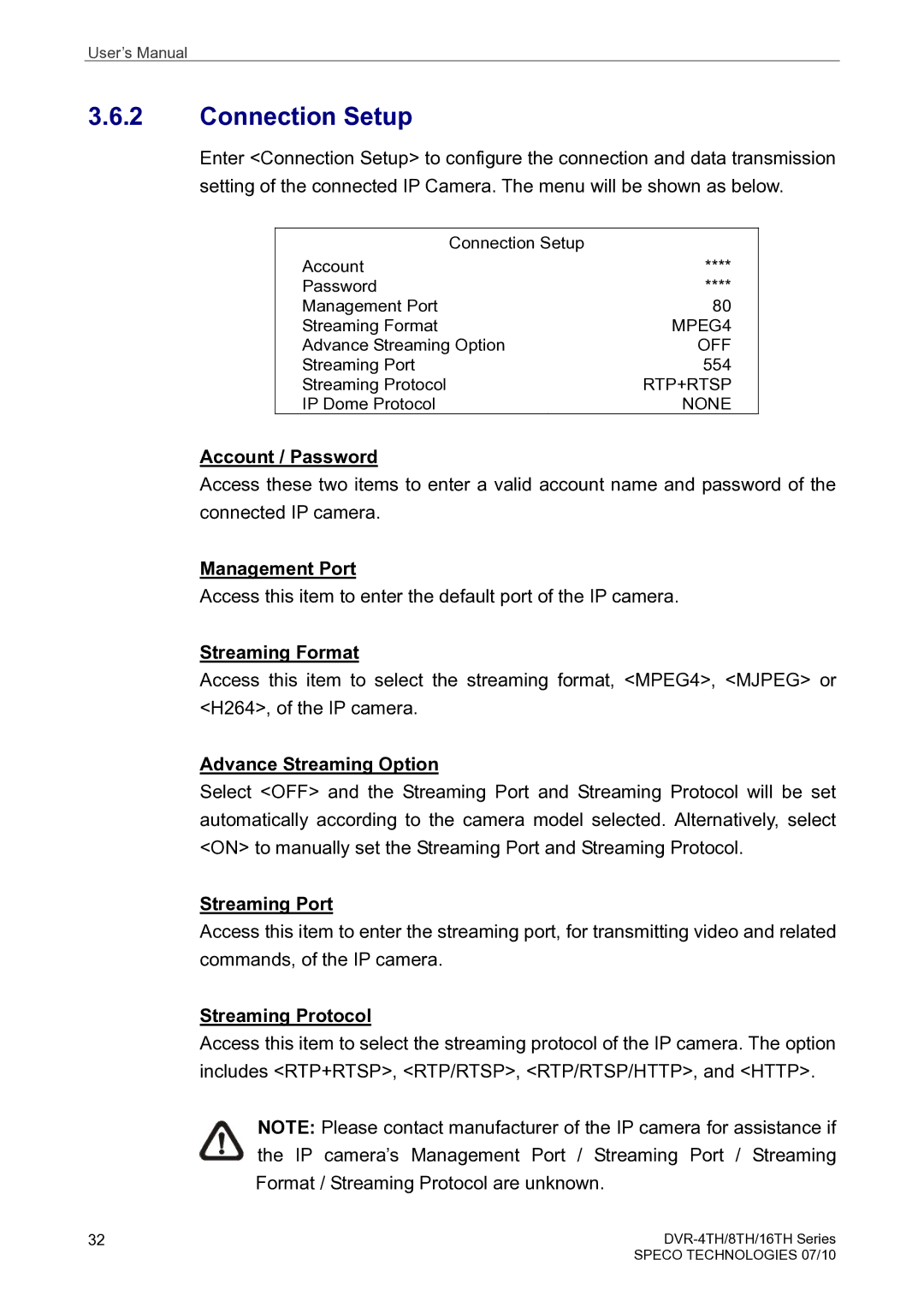 Speco Technologies 8TH, 4TH, 16TH user manual Connection Setup 