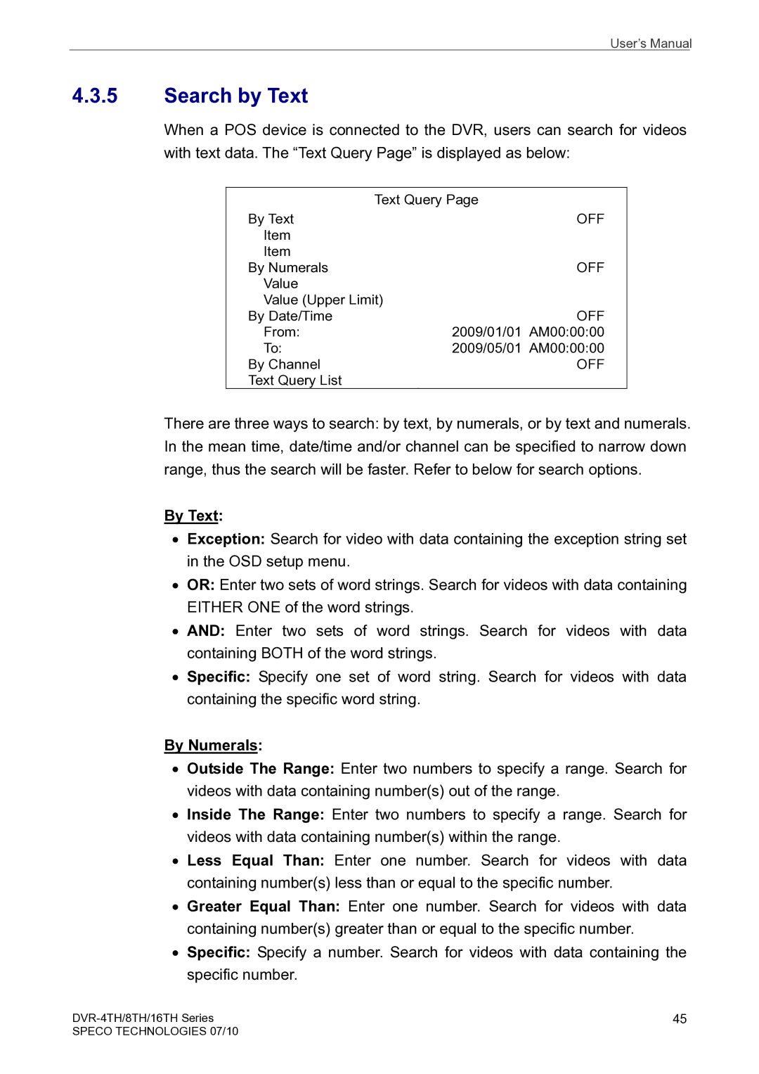 Speco Technologies 4TH, 8TH, 16TH user manual Search by Text, By Text, By Numerals 