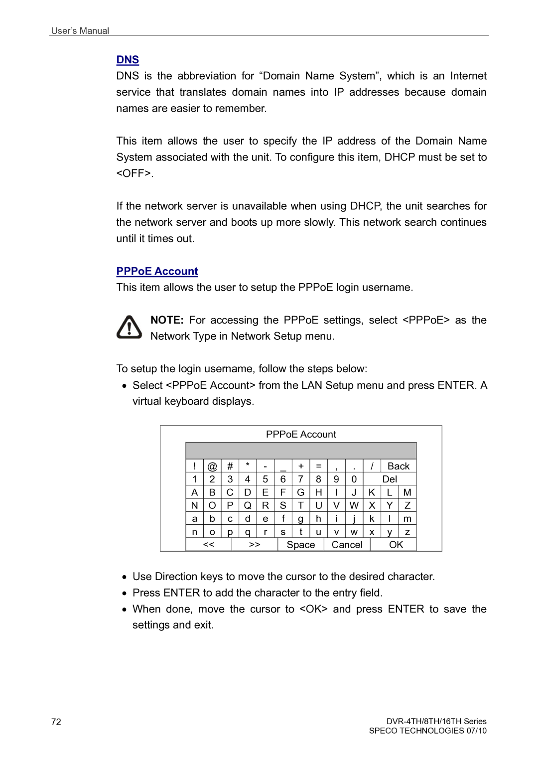 Speco Technologies 4TH, 8TH, 16TH user manual Dns, PPPoE Account 