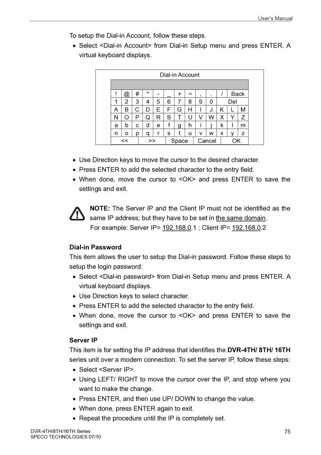 Speco Technologies 4TH, 8TH, 16TH user manual Dial-in Password, Server IP 