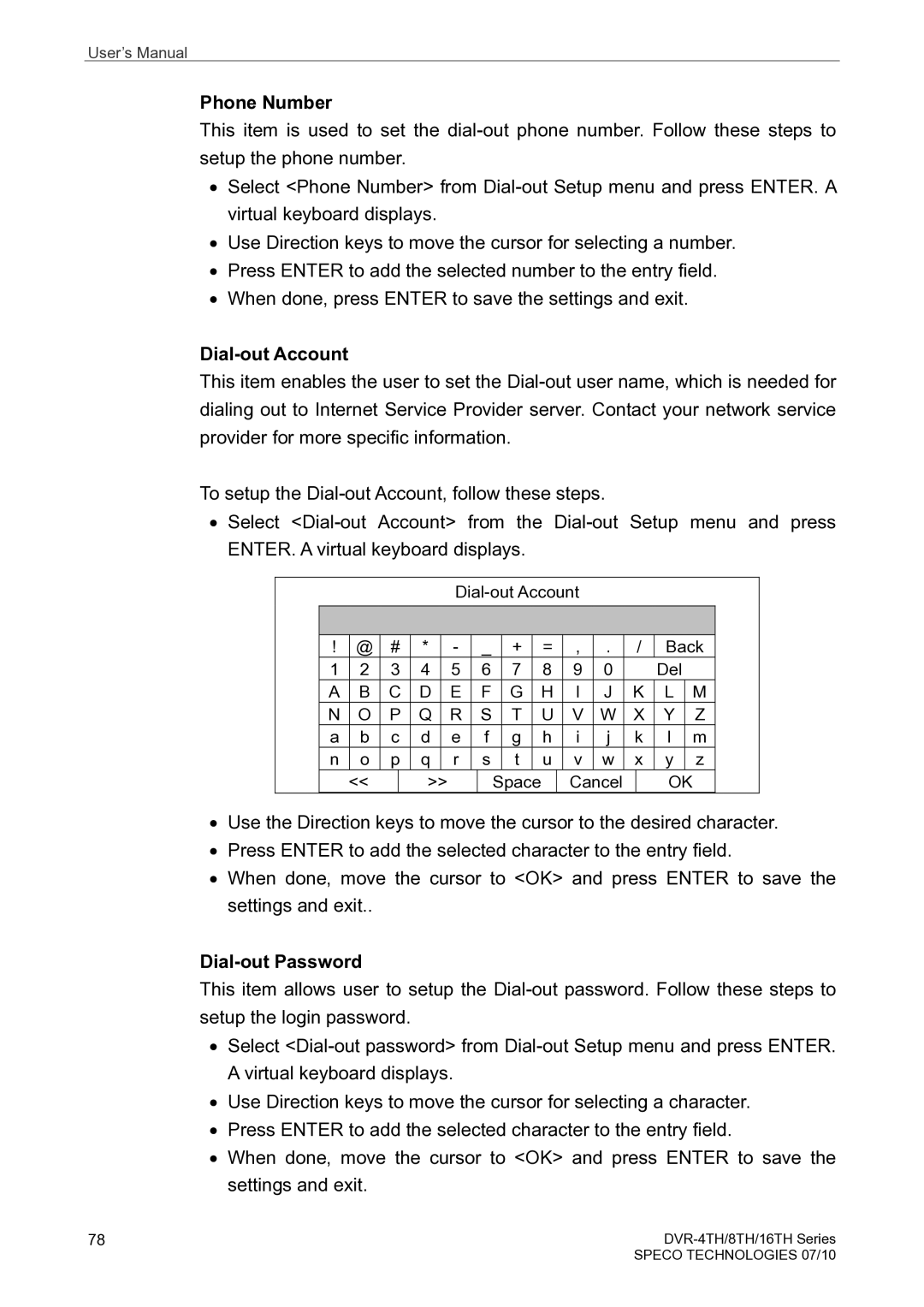 Speco Technologies 4TH, 8TH, 16TH user manual Phone Number, Dial-out Account, Dial-out Password 