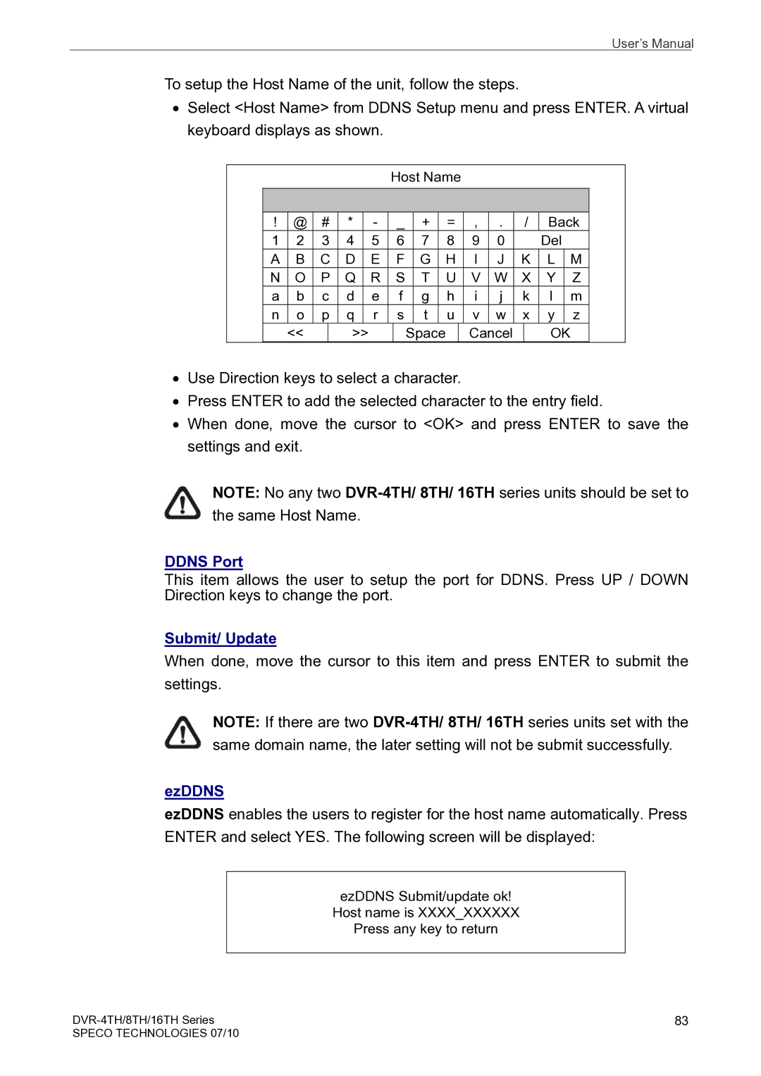 Speco Technologies 8TH, 4TH, 16TH user manual Ddns Port, Submit/ Update, EzDDNS 