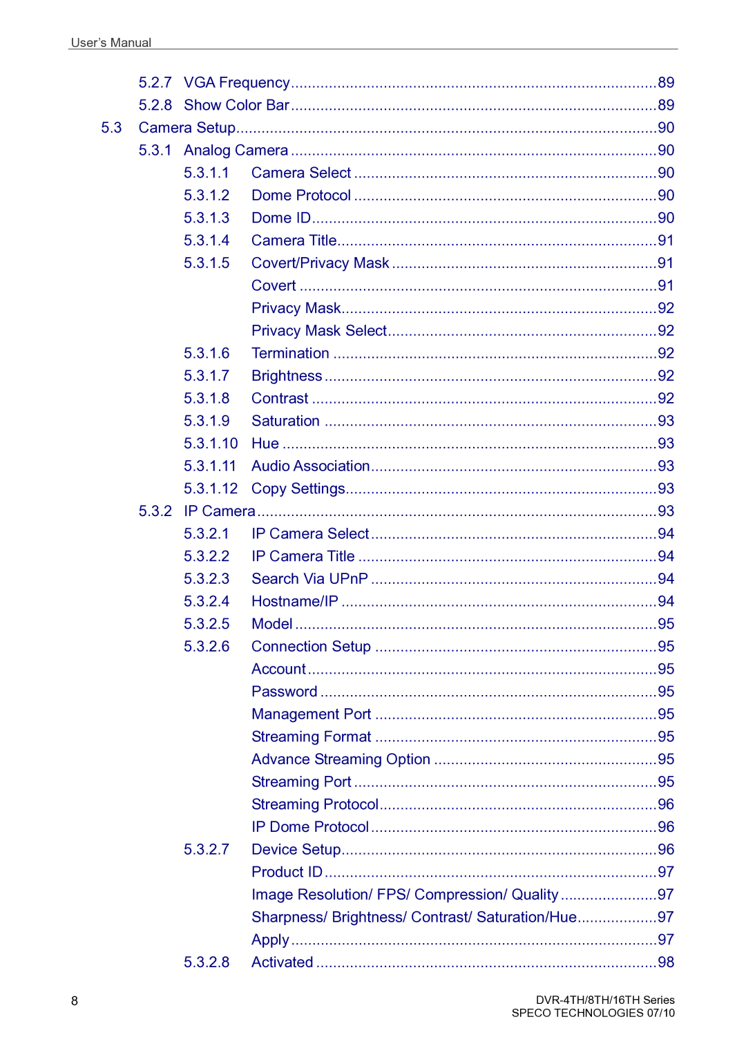 Speco Technologies 8TH, 4TH, 16TH user manual User’s Manual 