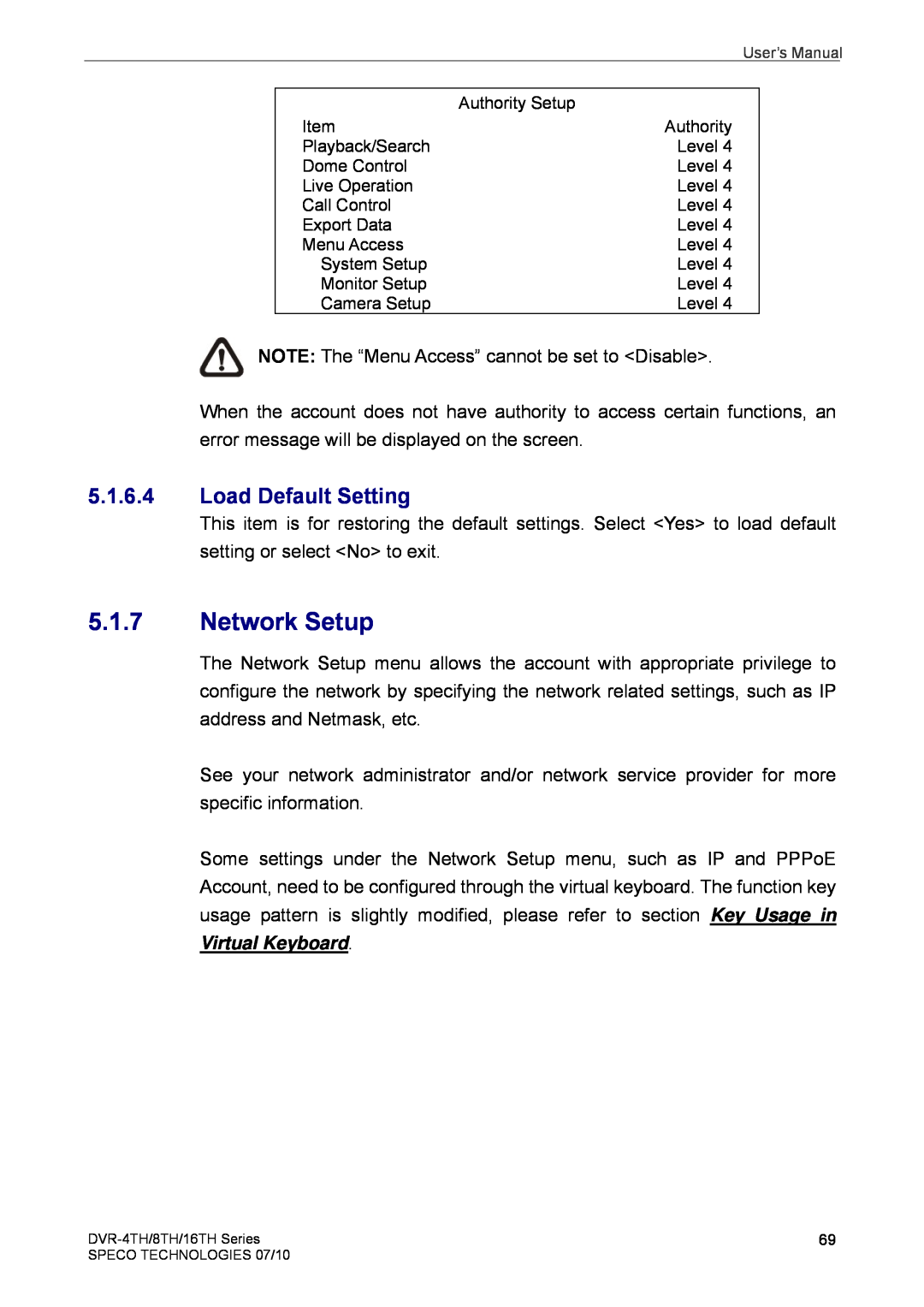 Speco Technologies 4TH, 8TH, 16TH user manual Network Setup, Load Default Setting 