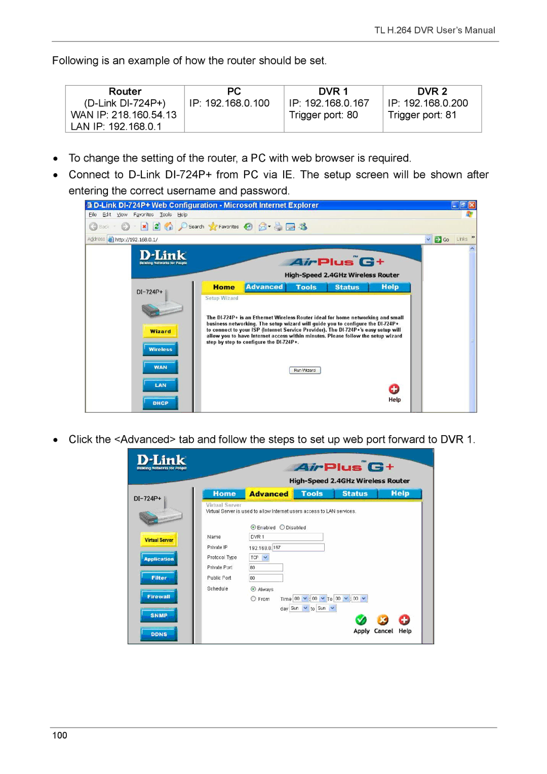 Speco Technologies 16TL, 8TL manual Following is an example of how the router should be set 