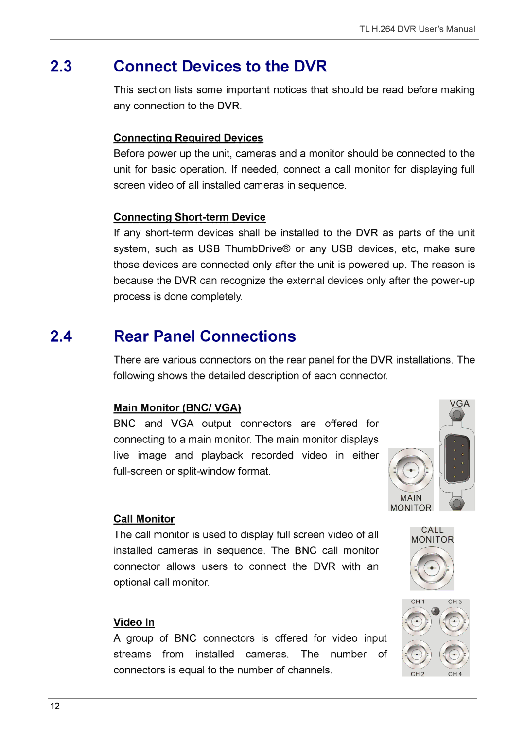 Speco Technologies 16TL, 8TL manual Connect Devices to the DVR, Rear Panel Connections 