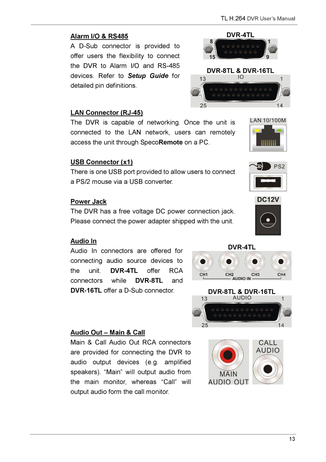 Speco Technologies manual DVR-4TL DVR-8TL & DVR-16TL 