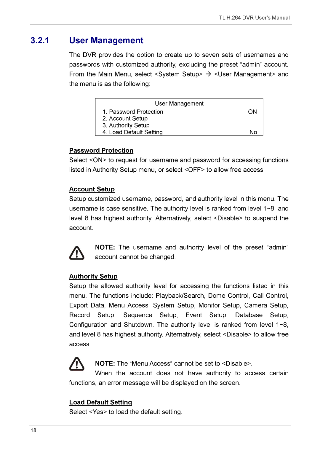 Speco Technologies 16TL, 8TL manual User Management 