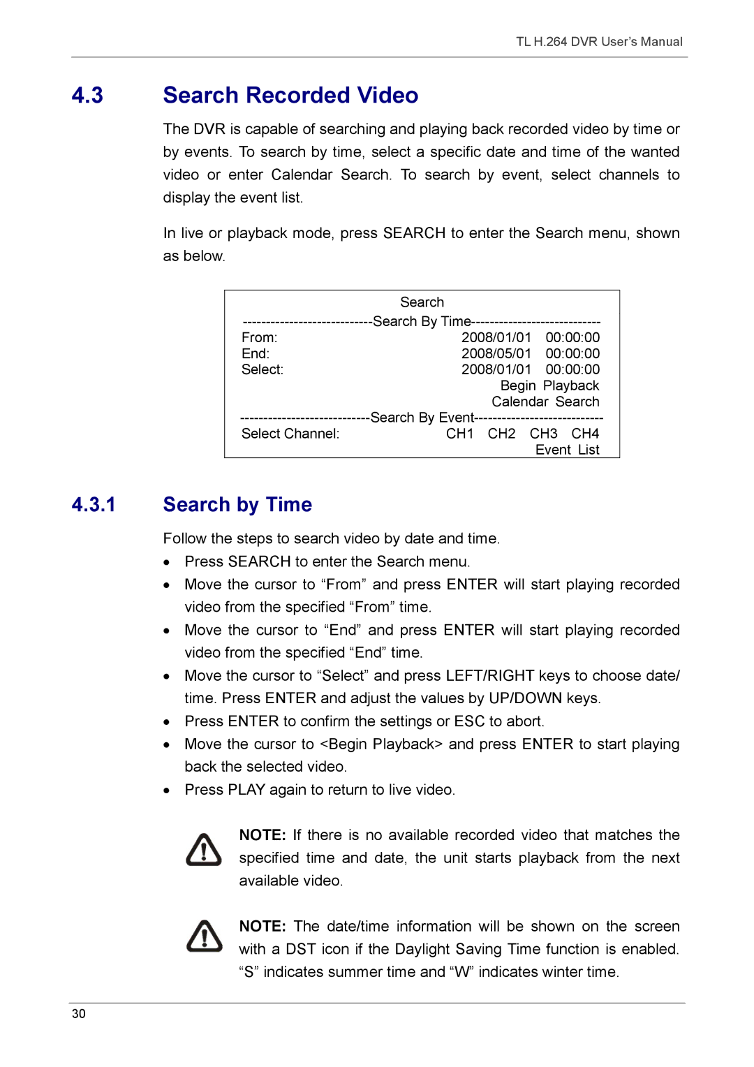 Speco Technologies 16TL, 8TL manual Search Recorded Video, Search by Time 