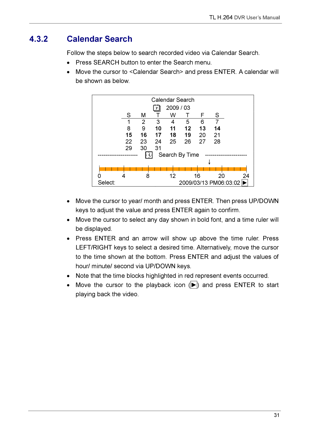 Speco Technologies 8TL, 16TL manual Calendar Search 