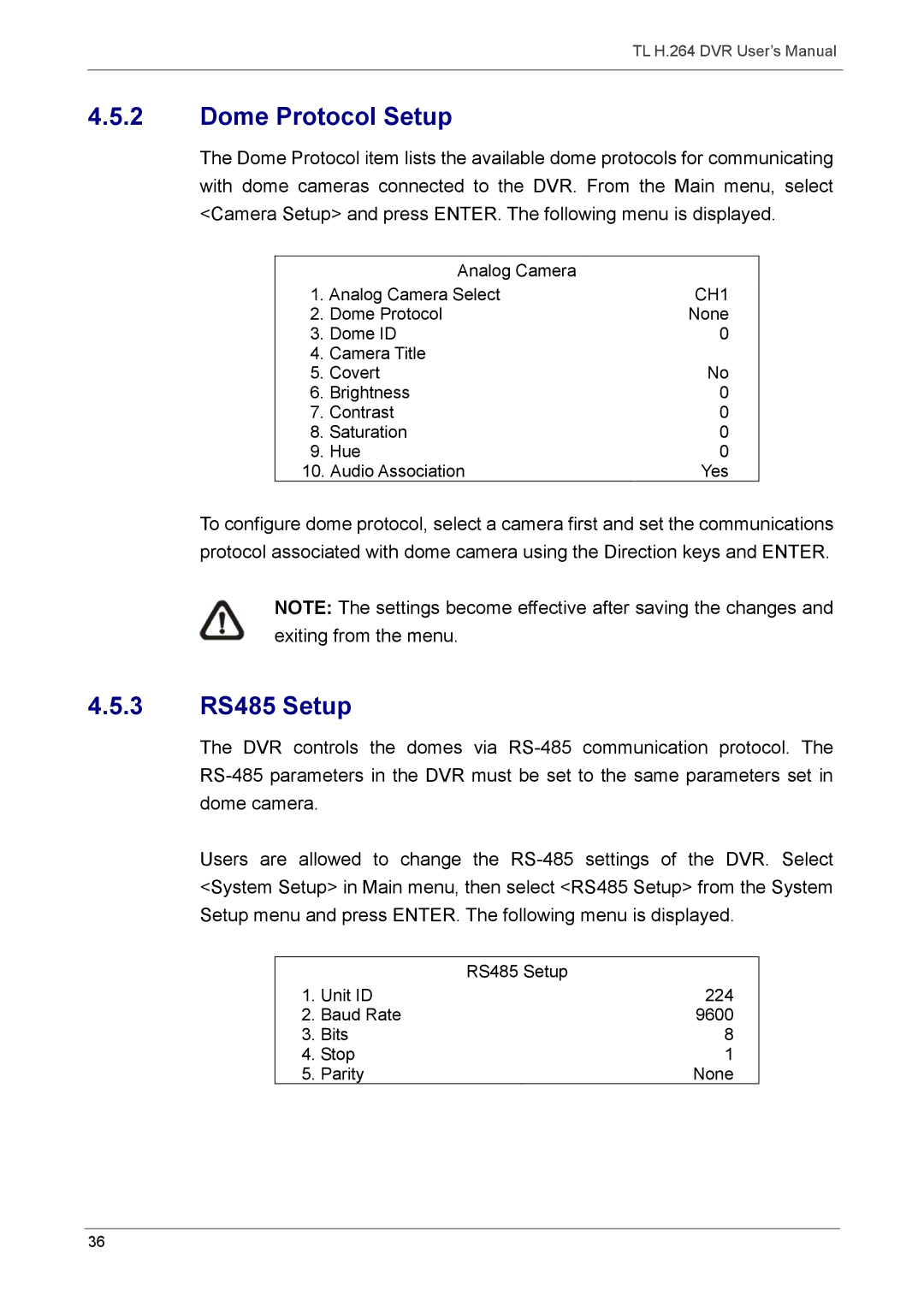 Speco Technologies 16TL, 8TL manual Dome Protocol Setup, 3 RS485 Setup 