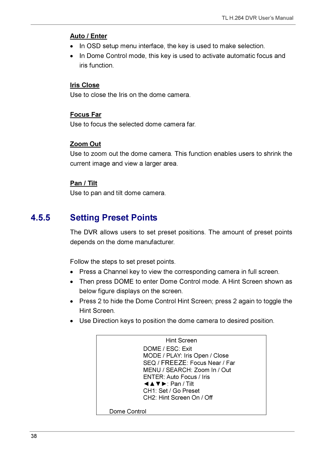 Speco Technologies 16TL, 8TL manual Setting Preset Points 