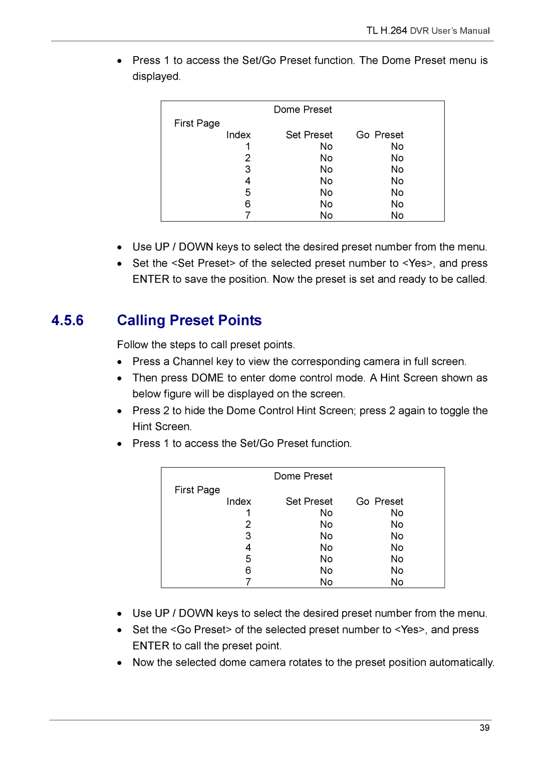 Speco Technologies 8TL, 16TL manual Calling Preset Points 