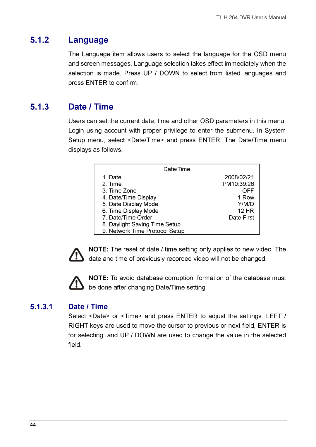 Speco Technologies 16TL, 8TL manual Language, Date / Time 