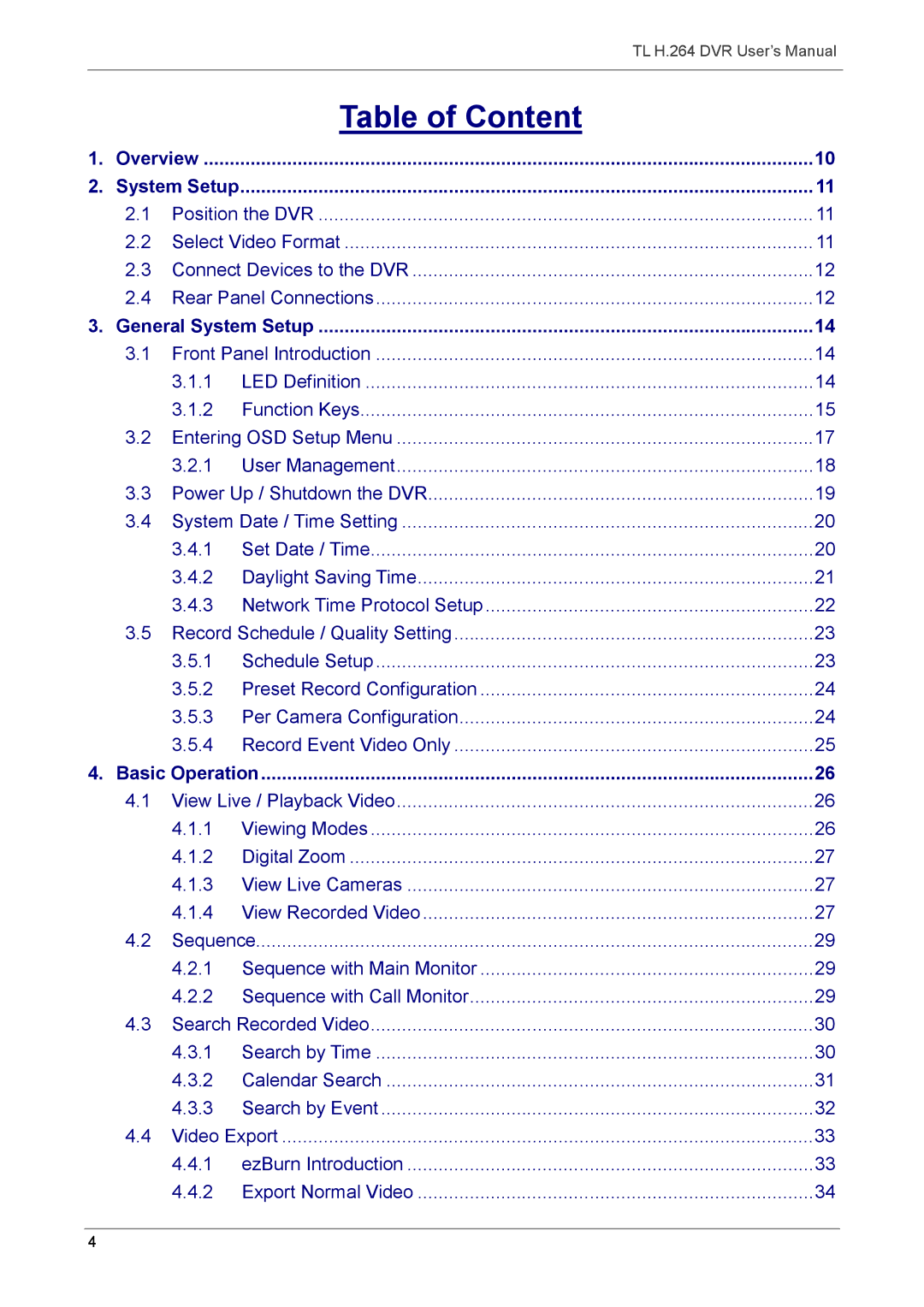 Speco Technologies 16TL, 8TL manual Table of Content 