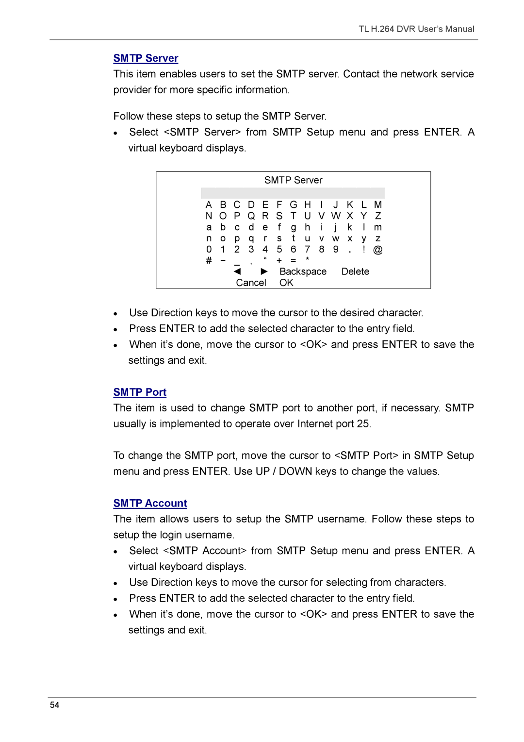 Speco Technologies 16TL, 8TL manual Smtp Server, Smtp Port, Smtp Account 