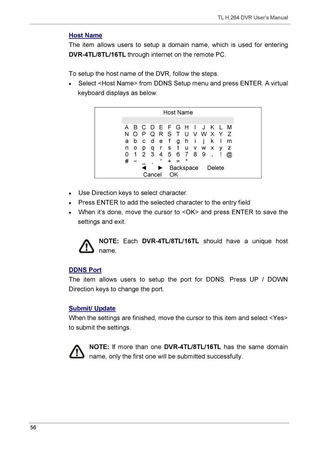 Speco Technologies 16TL, 8TL manual Host Name, Ddns Port 