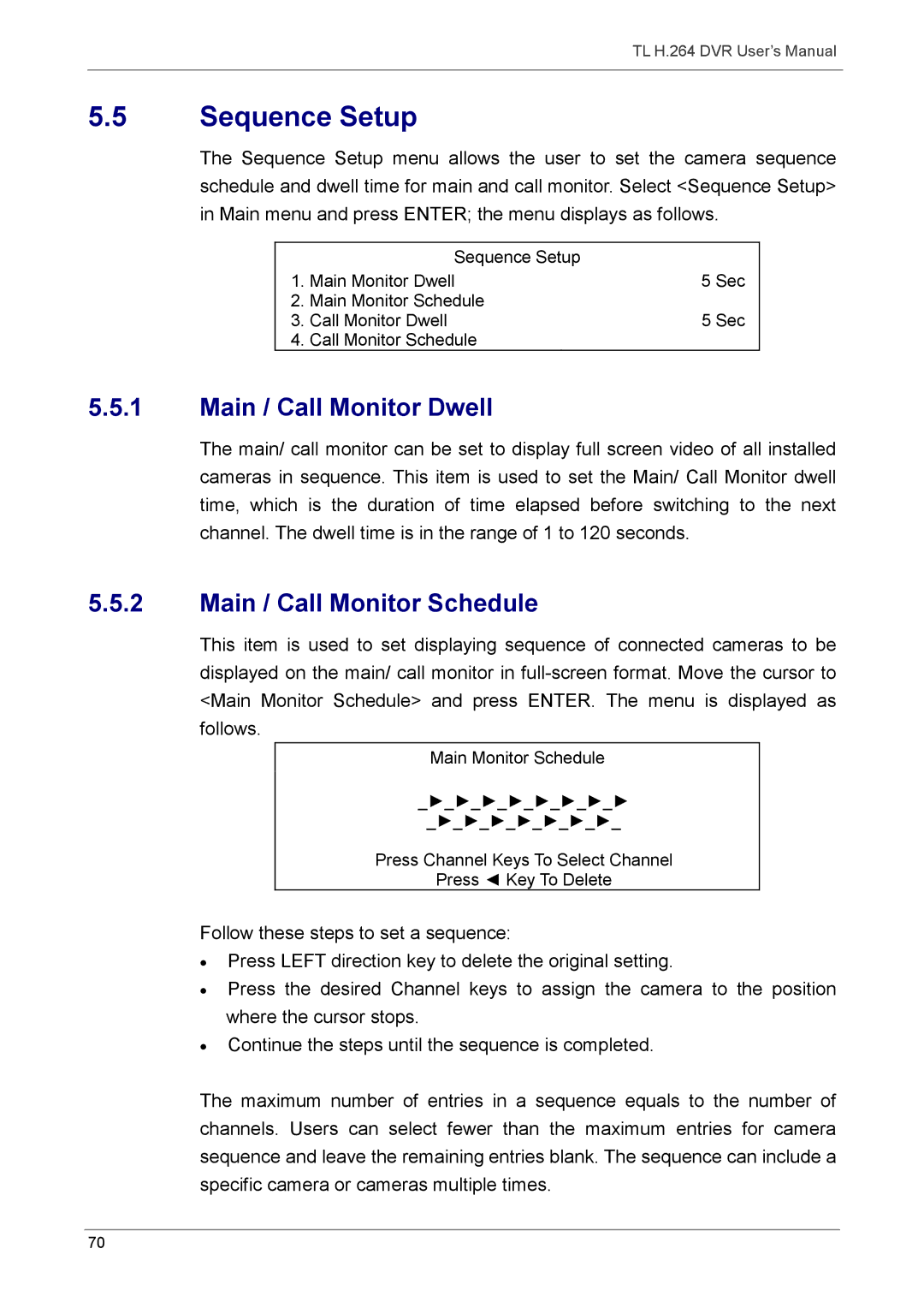 Speco Technologies 16TL, 8TL manual Sequence Setup, Main / Call Monitor Dwell, Main / Call Monitor Schedule 