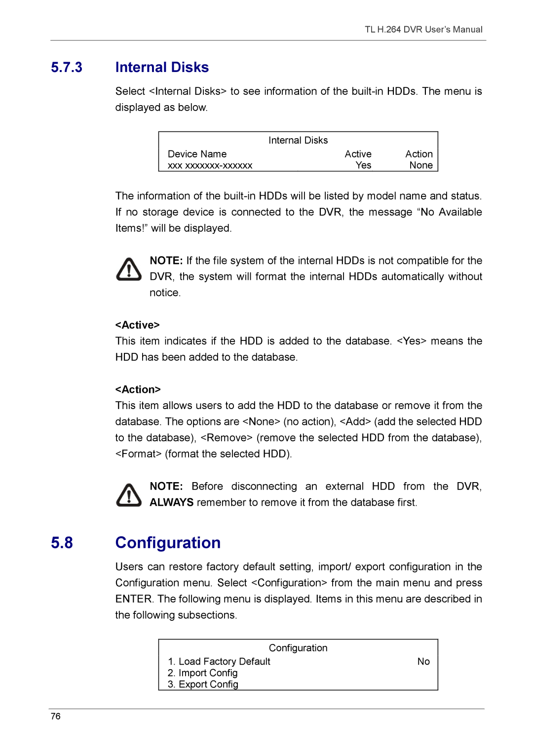 Speco Technologies 16TL, 8TL manual Configuration, Internal Disks 