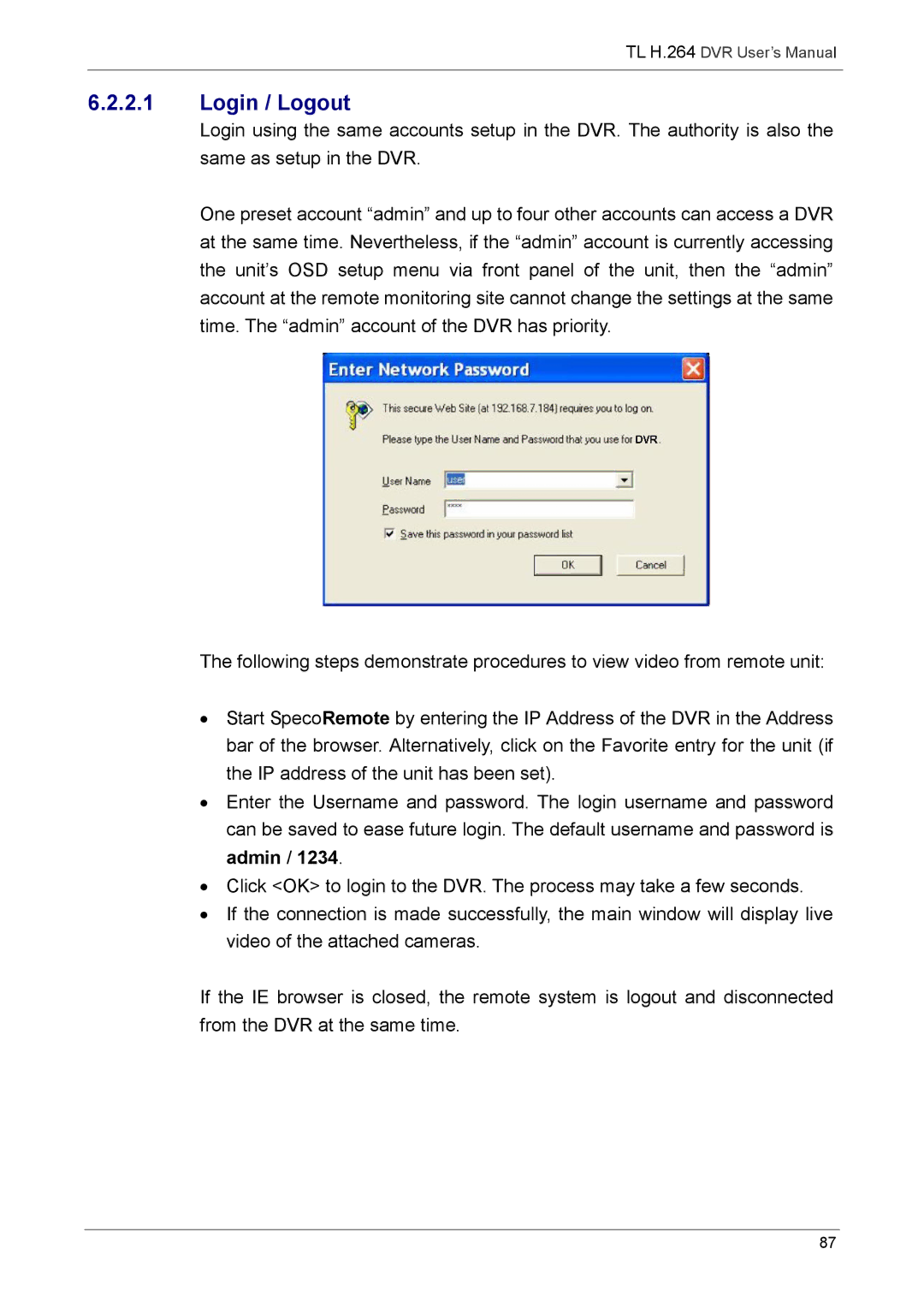 Speco Technologies 8TL, 16TL manual Login / Logout 