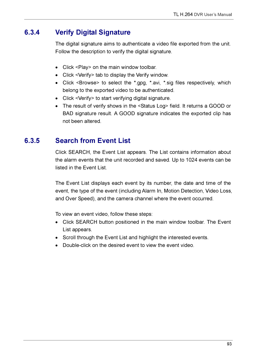 Speco Technologies 8TL, 16TL manual Verify Digital Signature, Search from Event List 