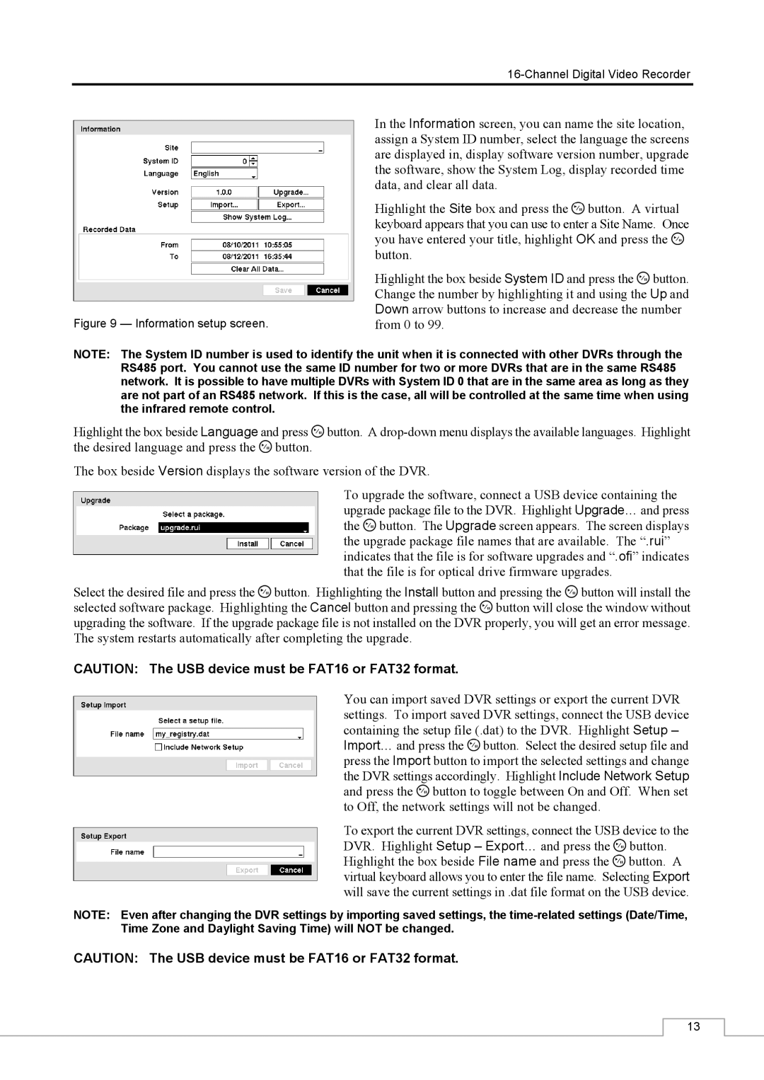 Speco Technologies CS16 manual Information setup screen 