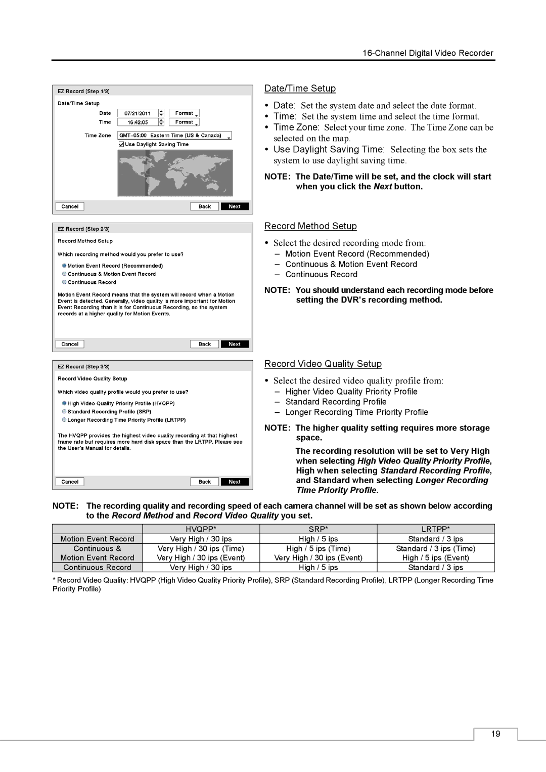 Speco Technologies CS16 manual Date/Time Setup 