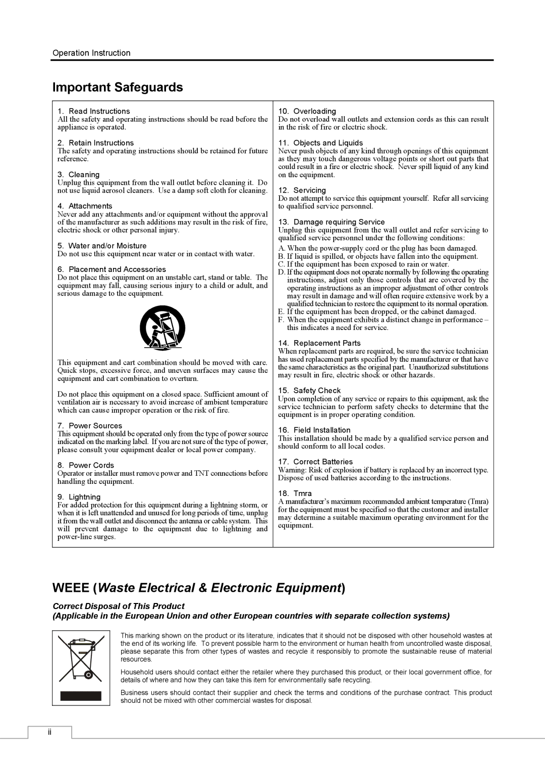 Speco Technologies CS16 manual Weee Waste Electrical & Electronic Equipment 