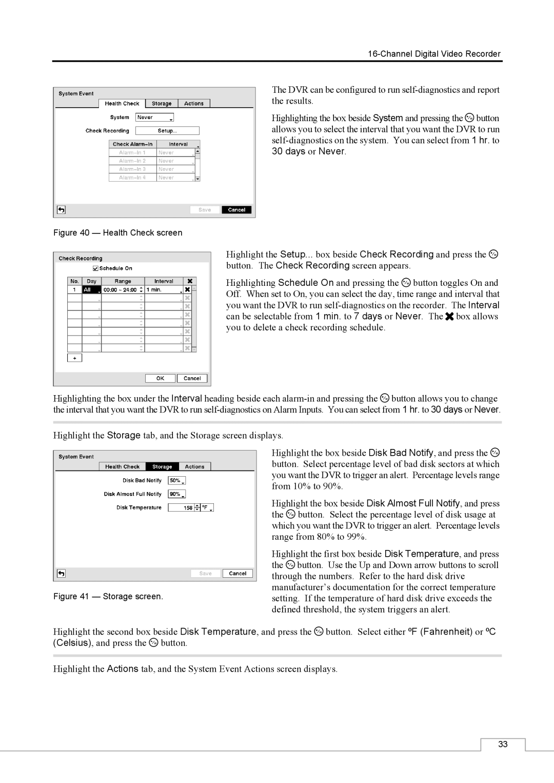 Speco Technologies CS16 manual Highlight the Storage tab, and the Storage screen displays 