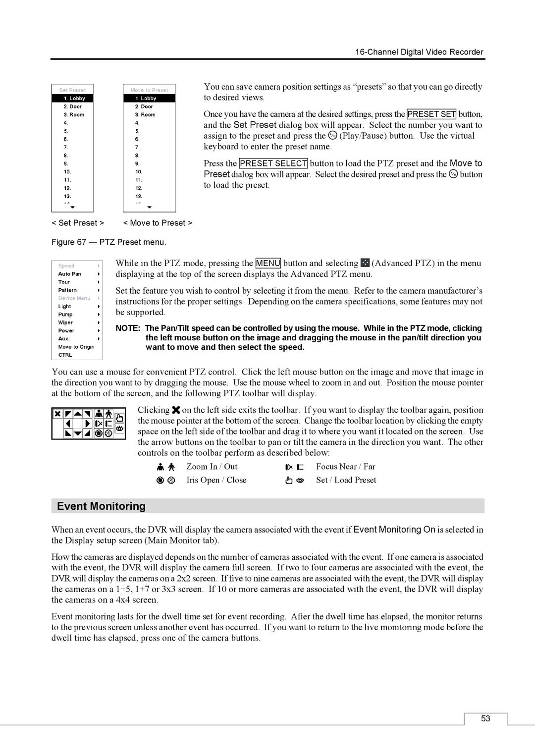 Speco Technologies CS16 manual Event Monitoring 