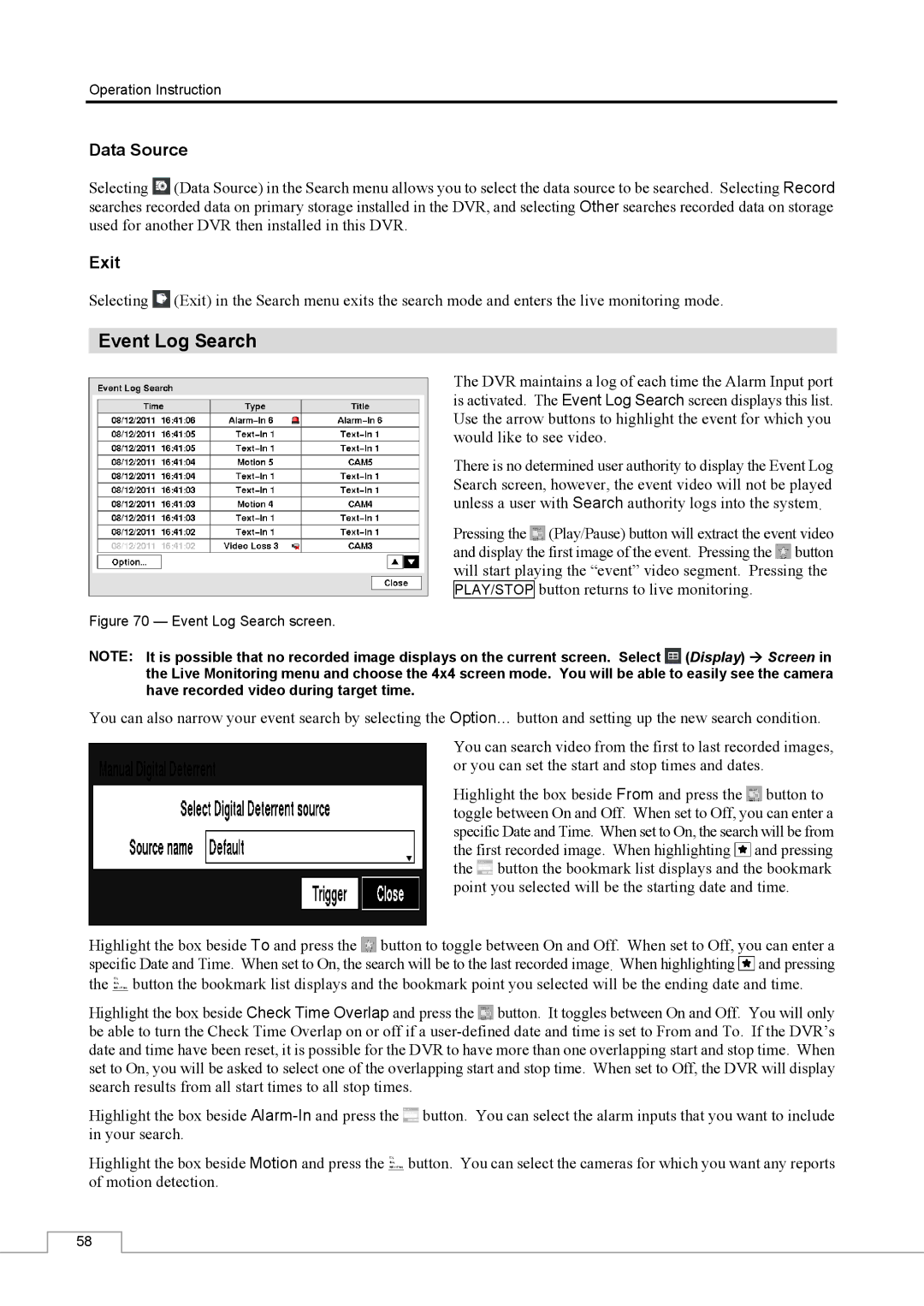 Speco Technologies CS16 manual Event Log Search, Data Source 