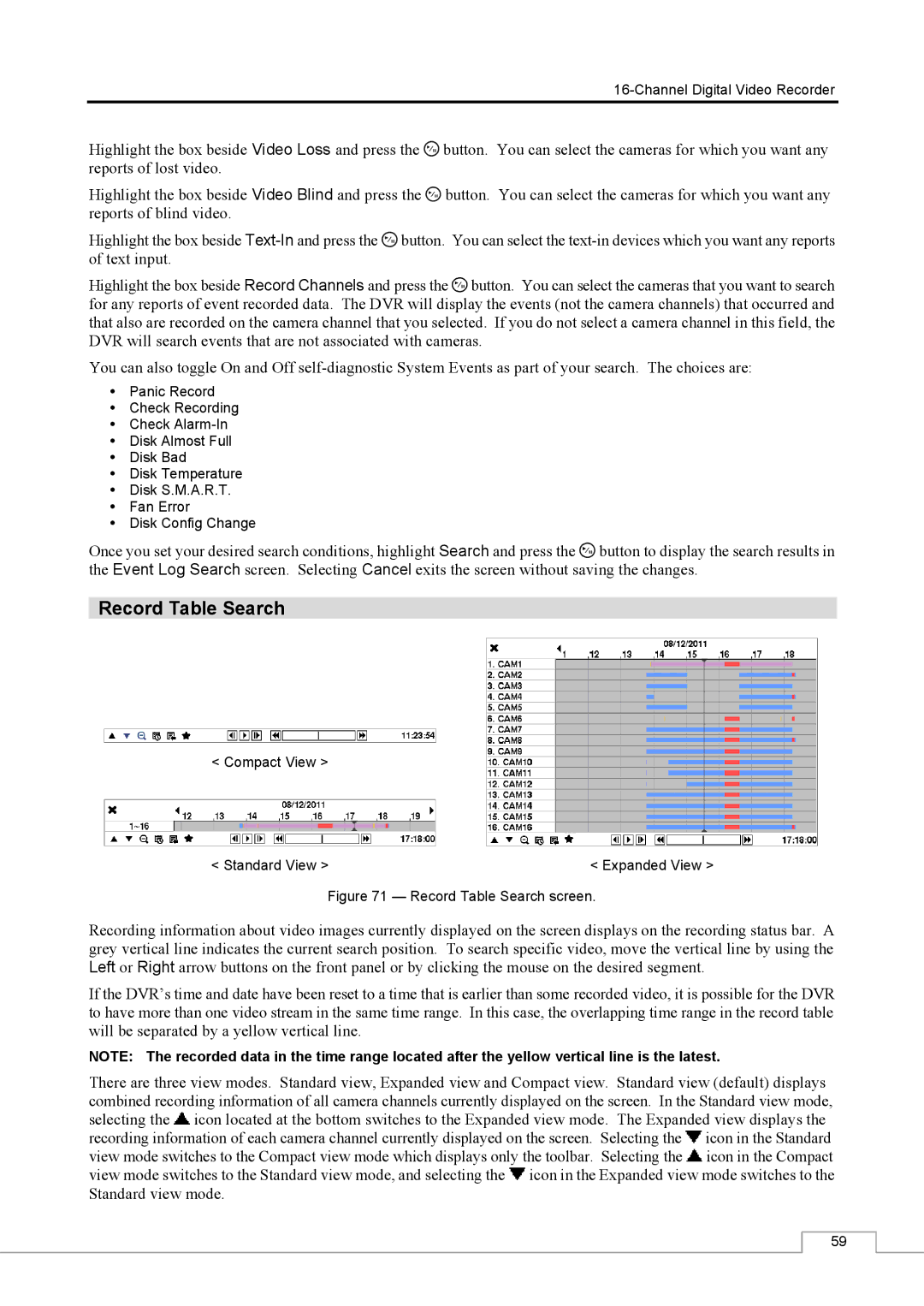 Speco Technologies CS16 manual Record Table Search screen 