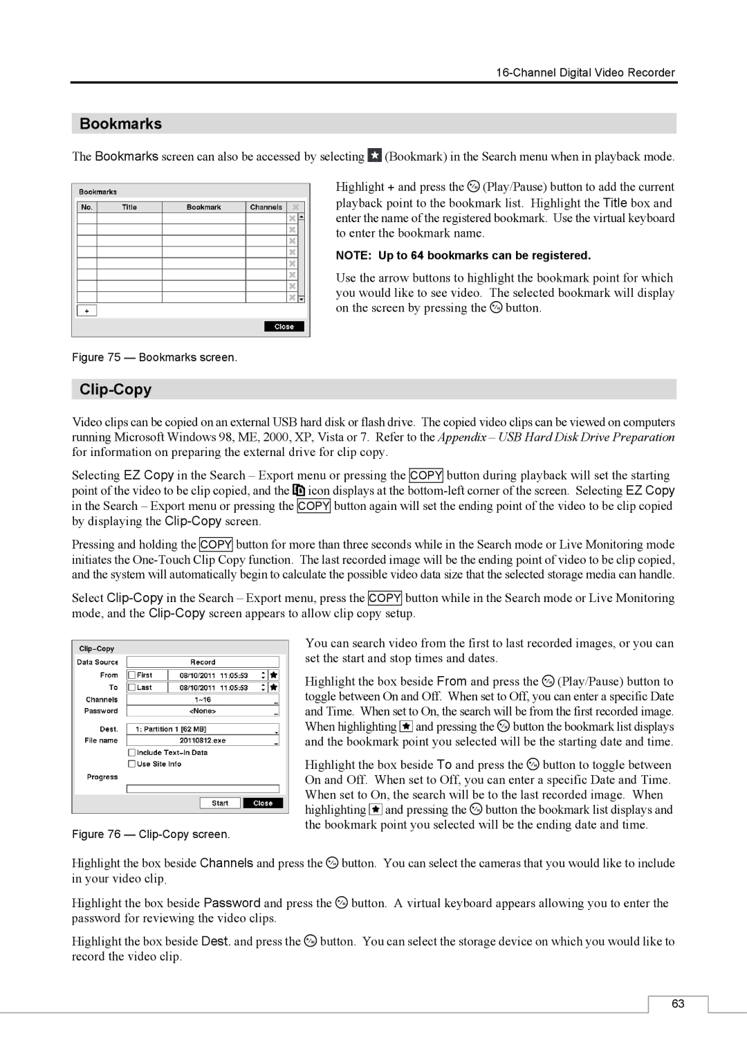 Speco Technologies CS16 manual Bookmarks, Clip-Copy 