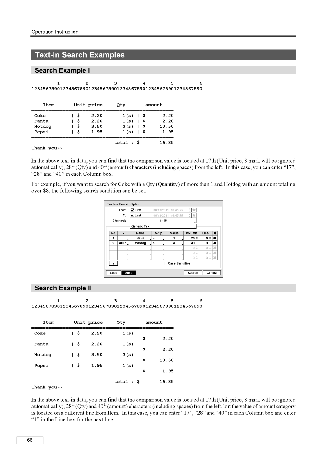 Speco Technologies CS16 manual Text-In Search Examples 