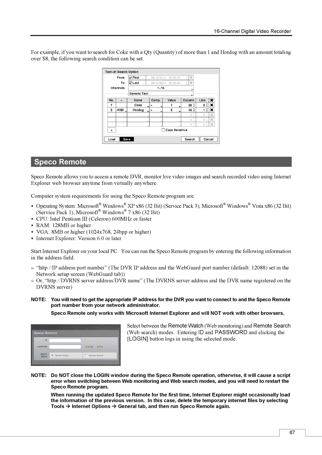 Speco Technologies CS16 manual Speco Remote 