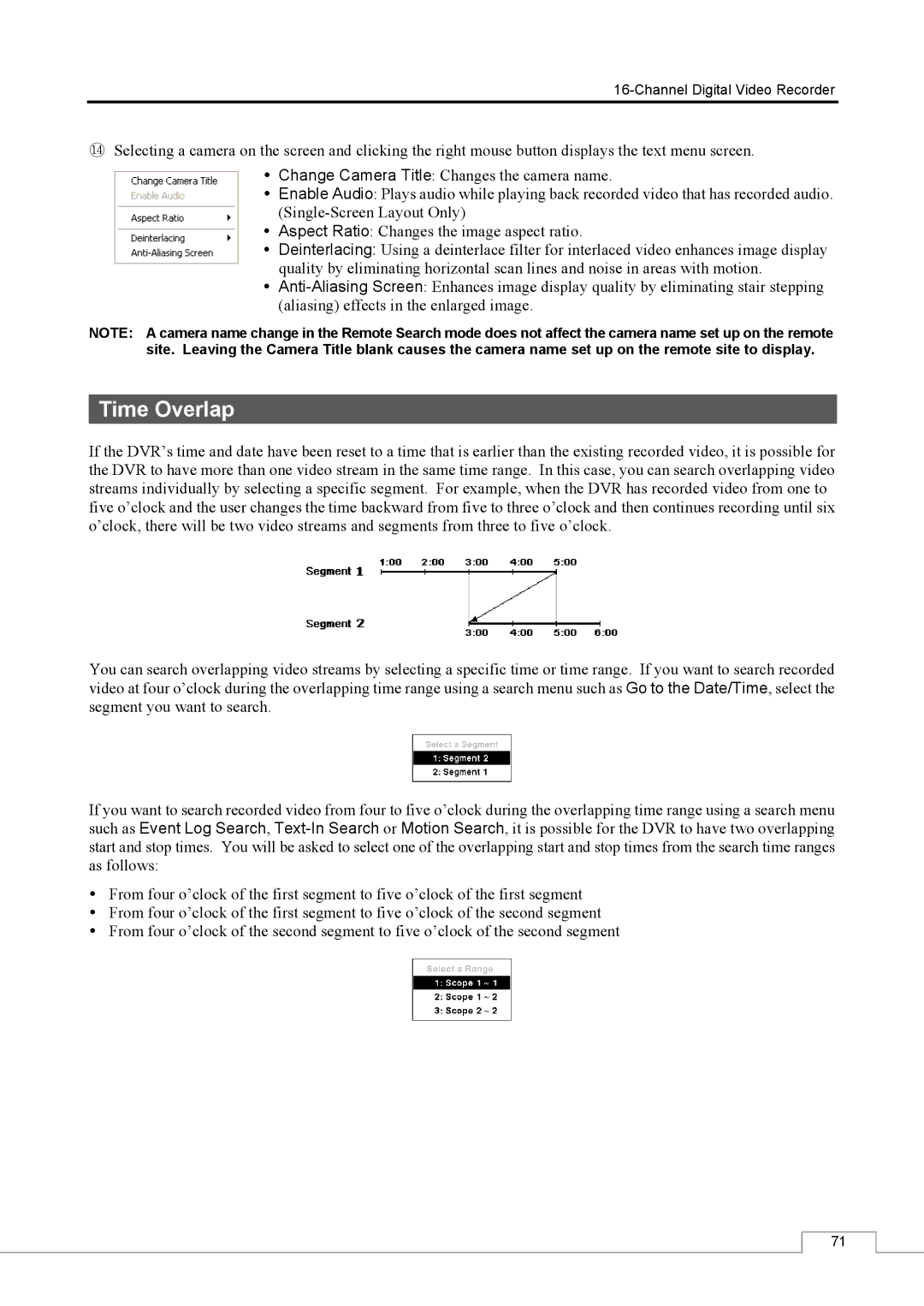 Speco Technologies CS16 manual Time Overlap 