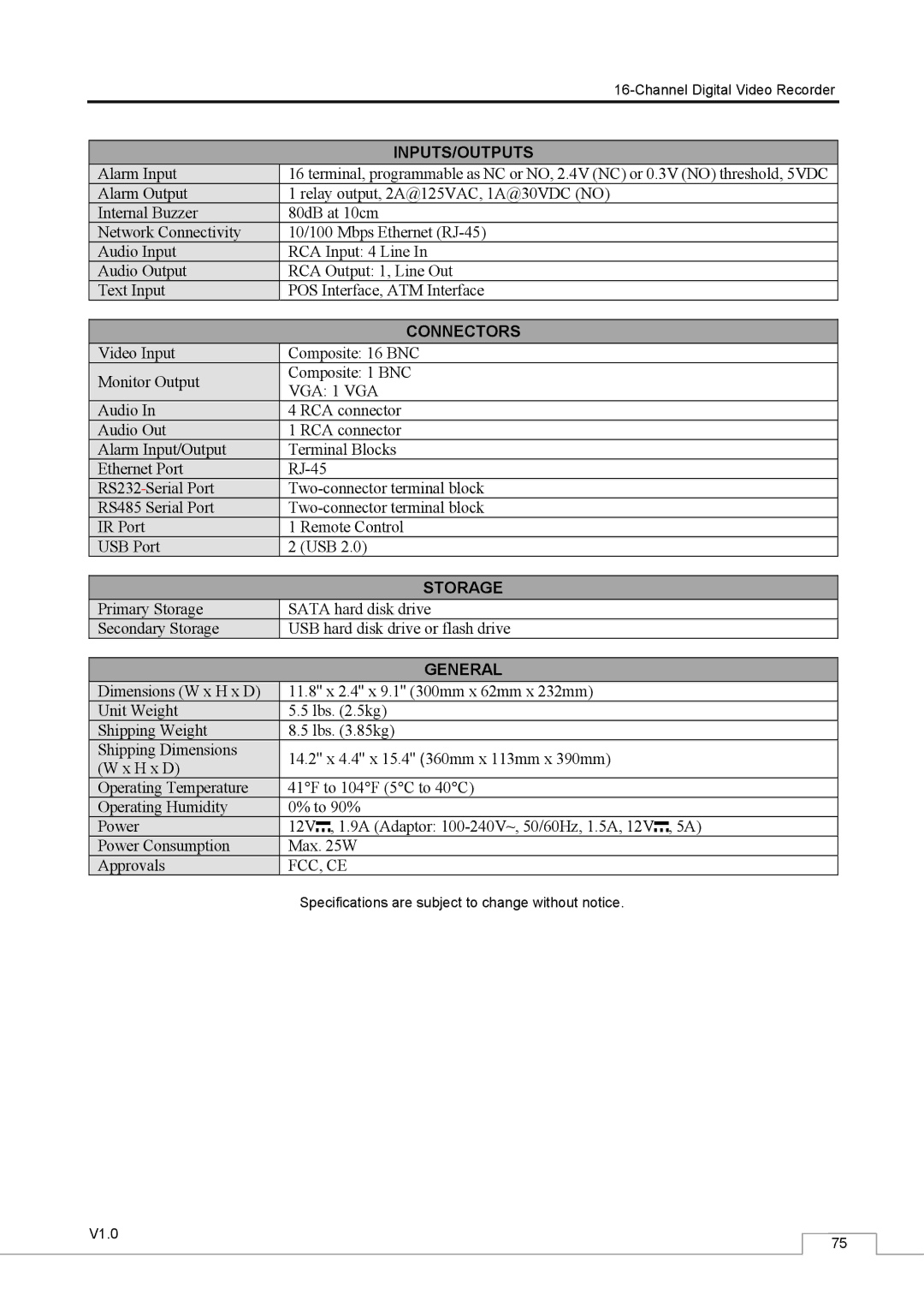 Speco Technologies CS16 manual Storage 