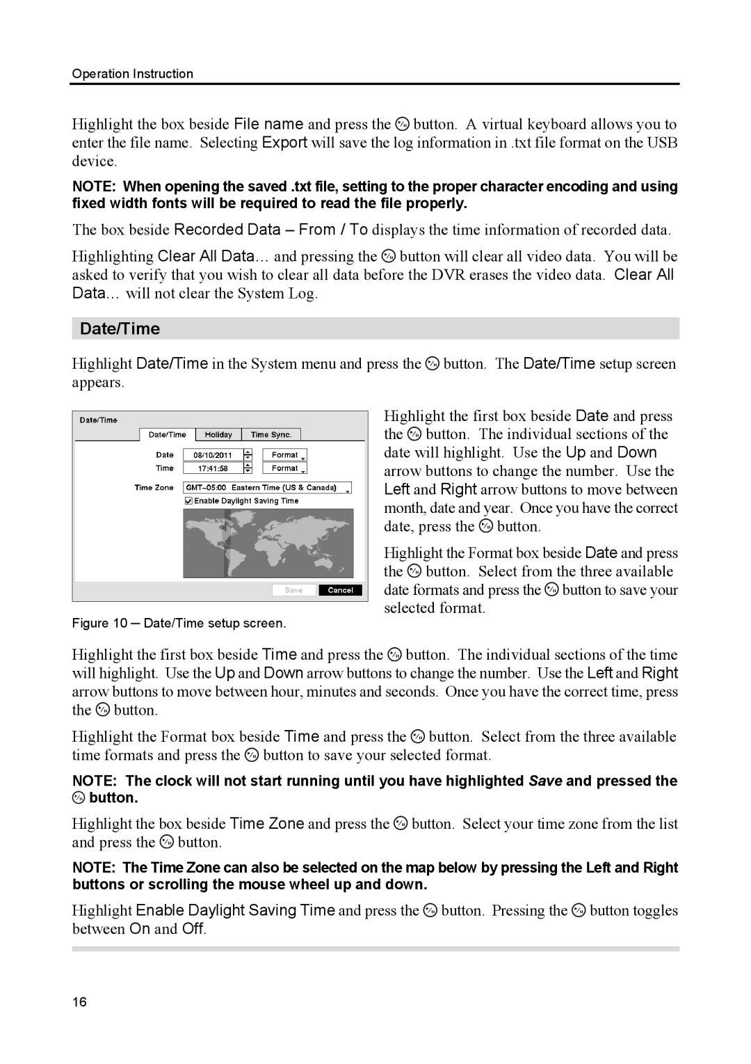 Speco Technologies CS8, CS4 manual Date/Time setup screen 