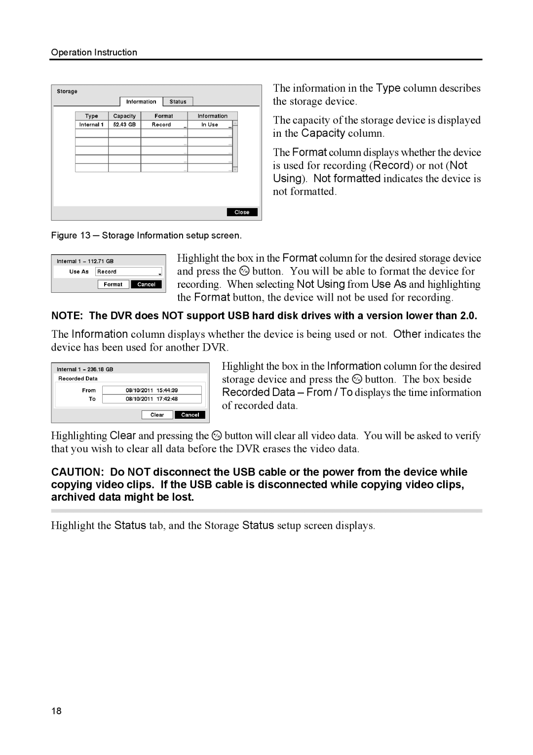 Speco Technologies CS8, CS4 manual Storage Information setup screen 