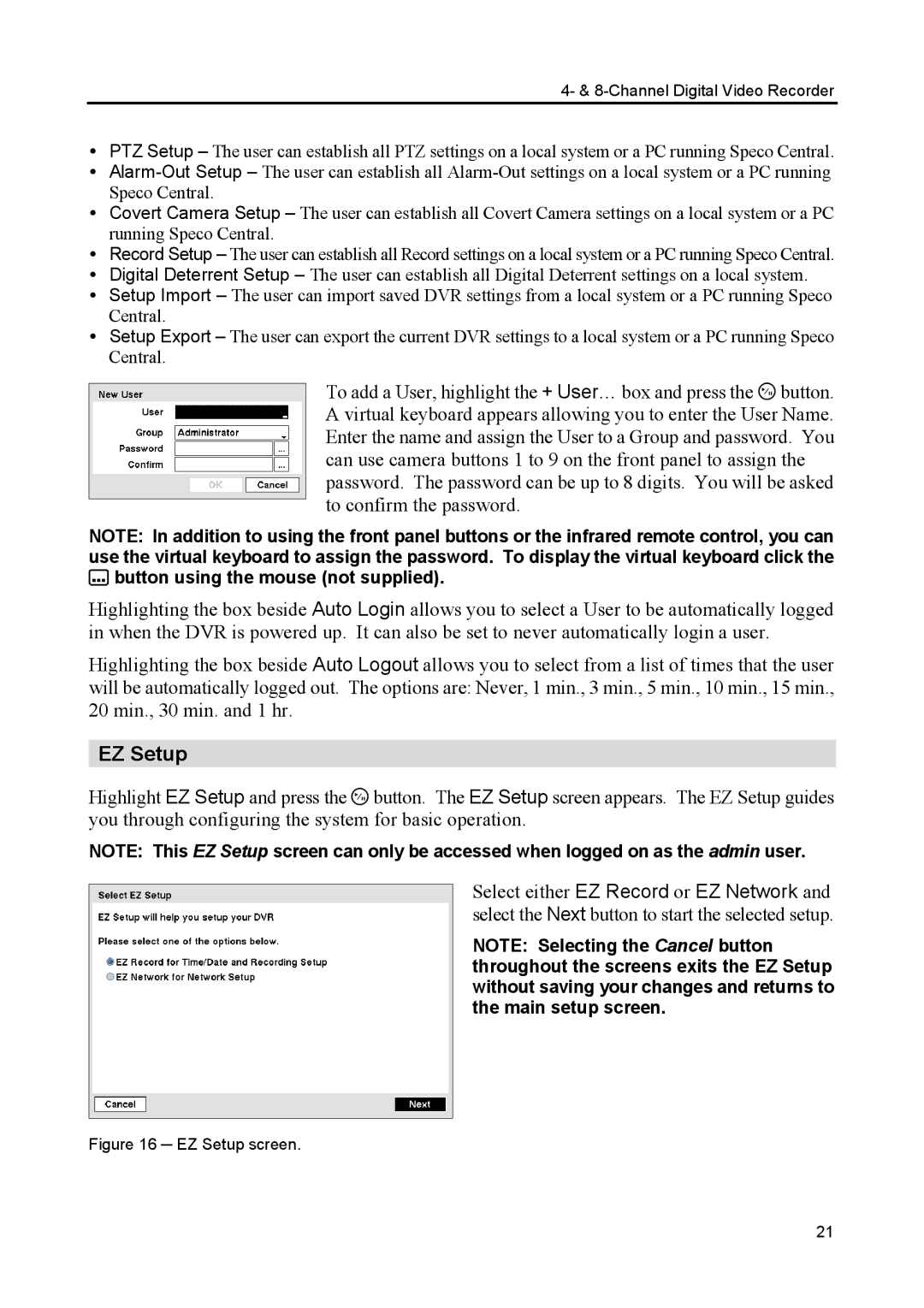 Speco Technologies CS4, CS8 manual EZ Setup screen 