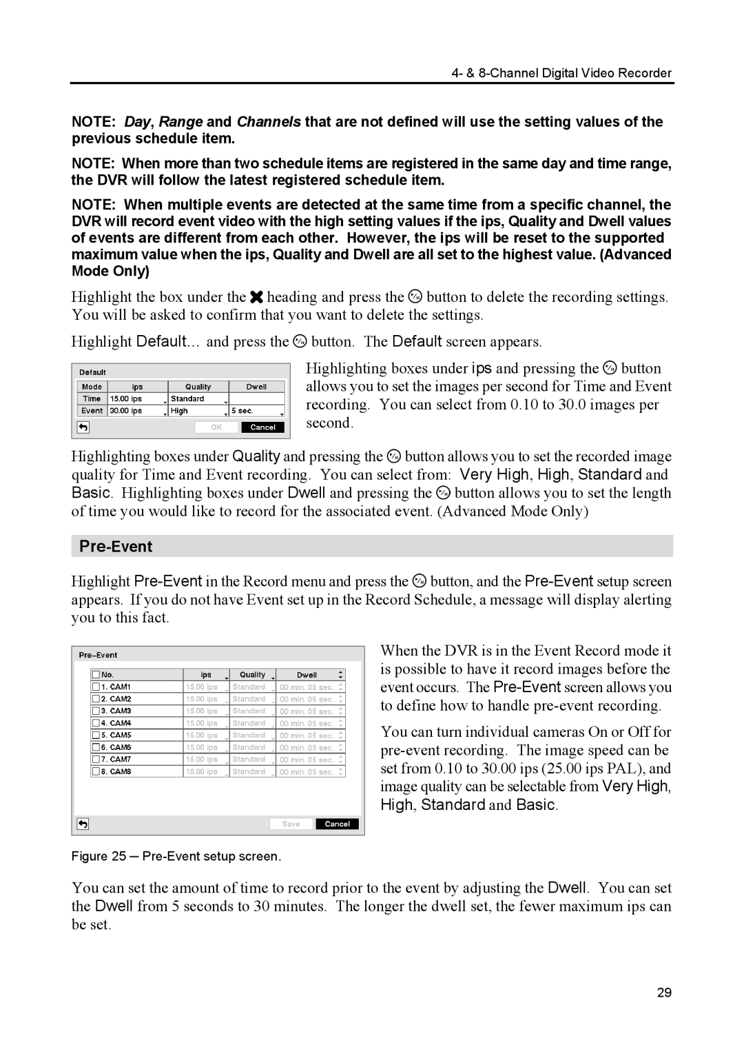 Speco Technologies CS4, CS8 manual Pre-Event 