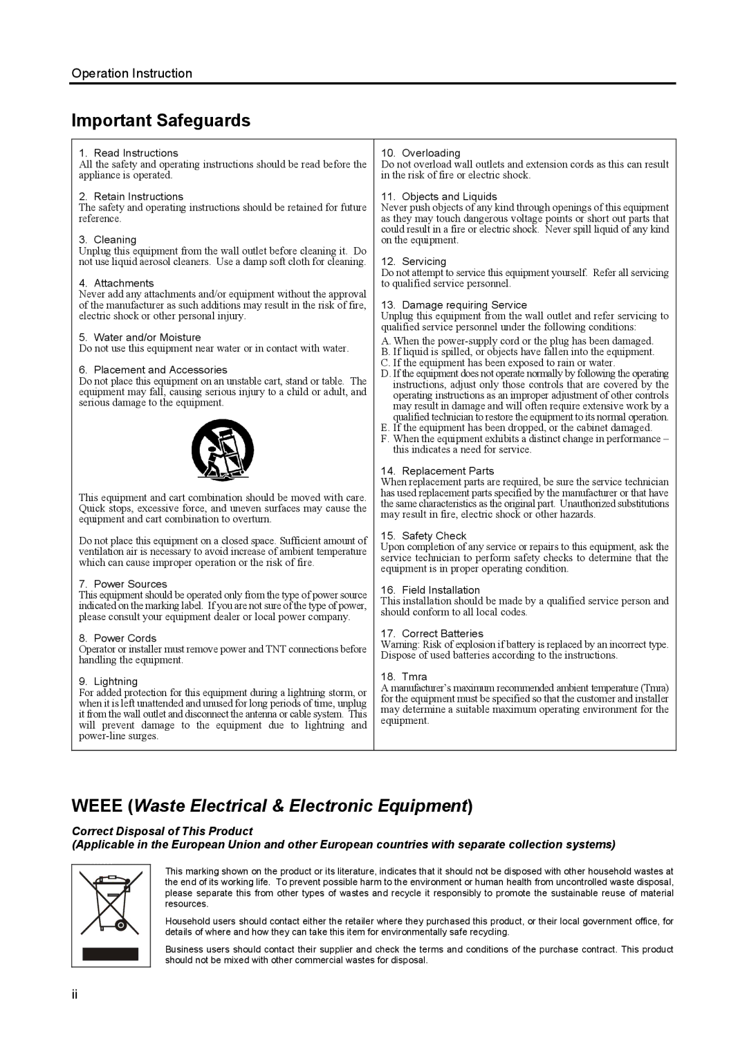 Speco Technologies CS8, CS4 manual Weee Waste Electrical & Electronic Equipment 