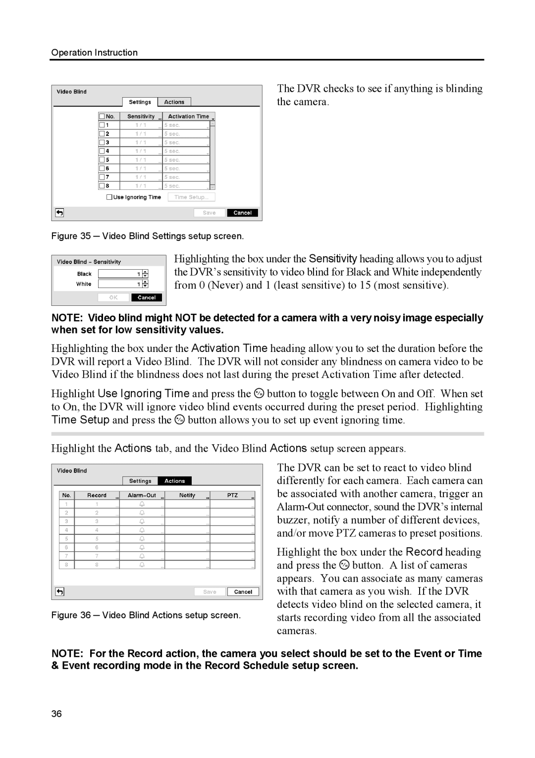 Speco Technologies CS8, CS4 manual DVR checks to see if anything is blinding the camera 