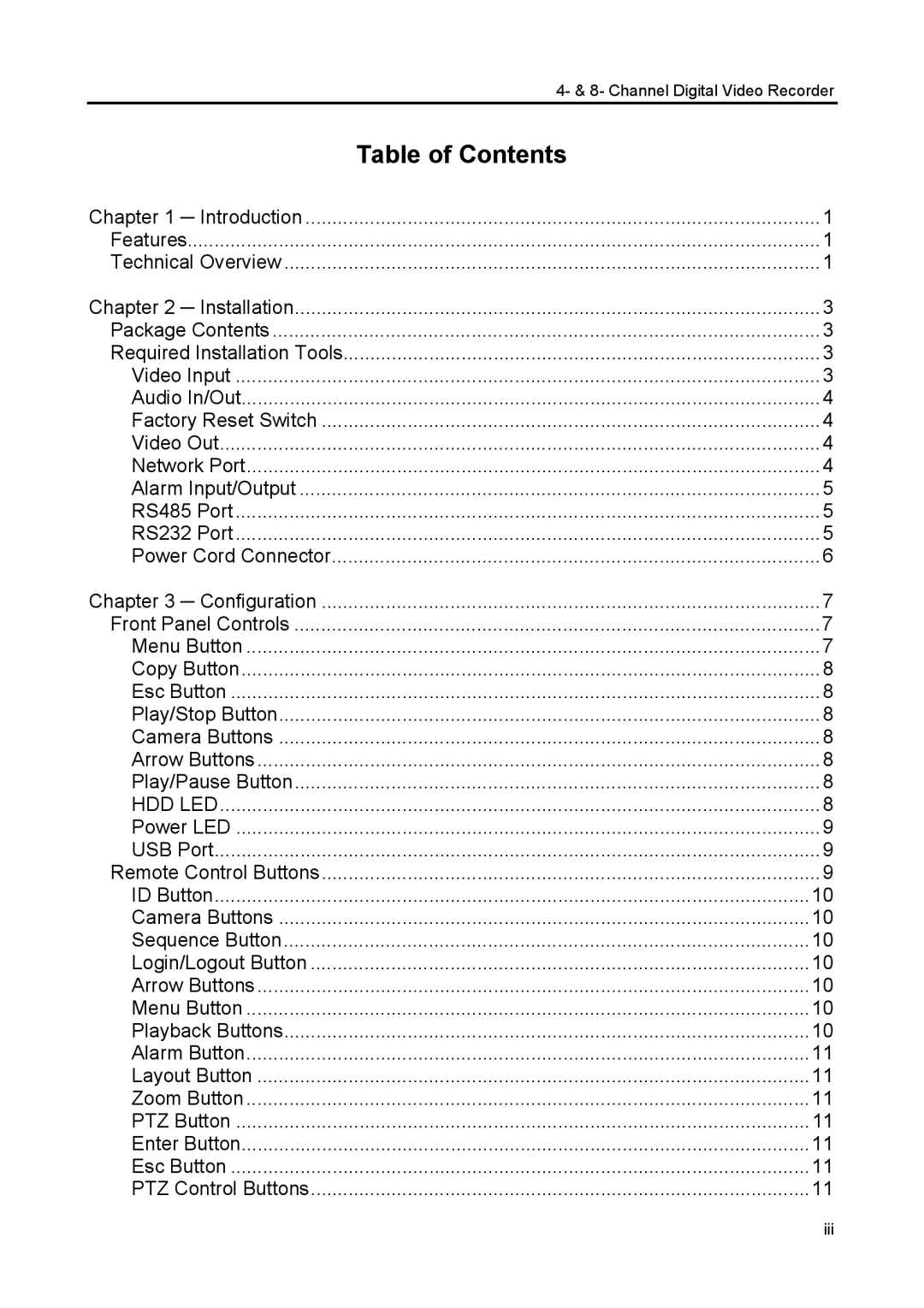 Speco Technologies CS4, CS8 manual Table of Contents 