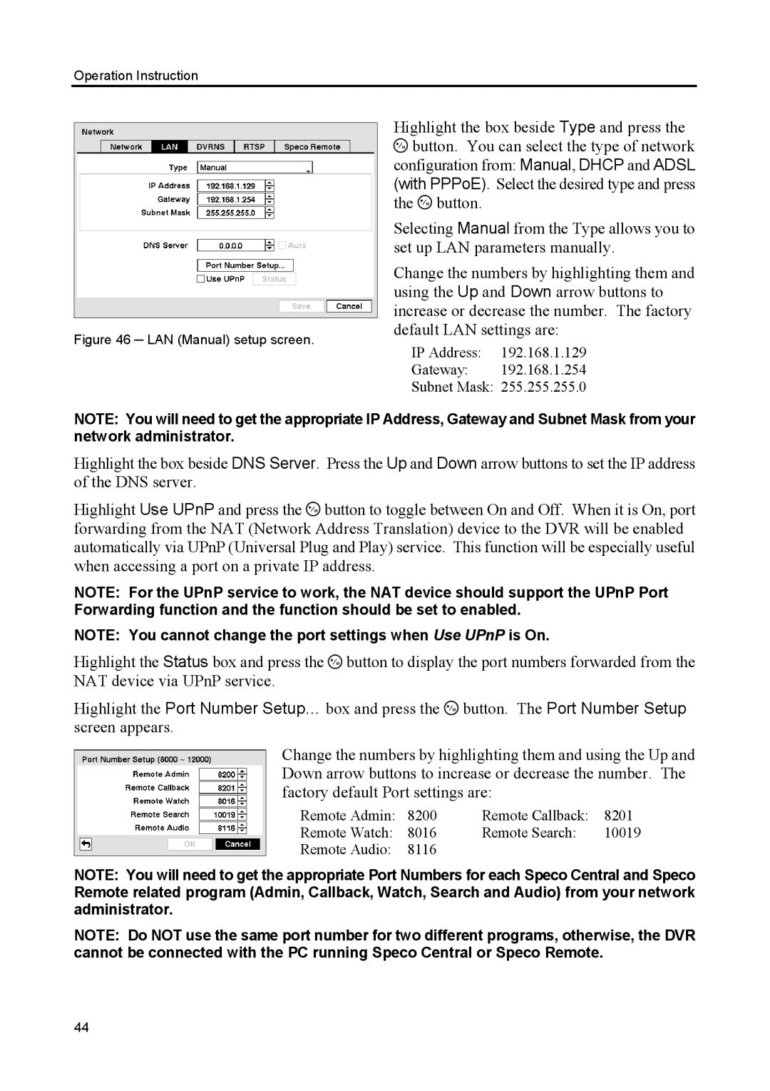 Speco Technologies CS8, CS4 manual IP Address Gateway Subnet Mask 